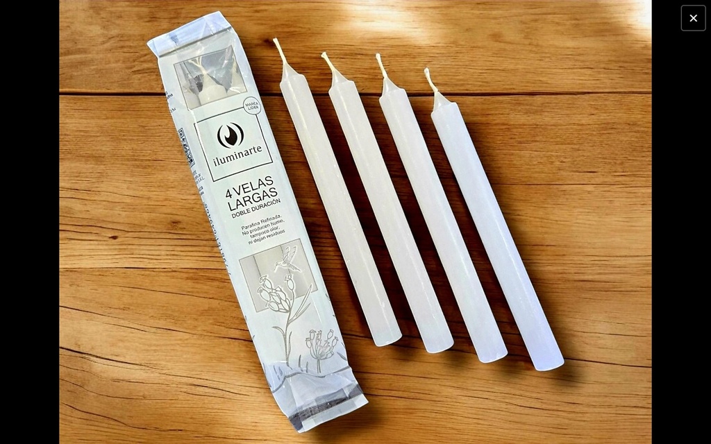 [11145] VELAS PARAFINA LARGAS X 4 UNID. BLANCAS 500
