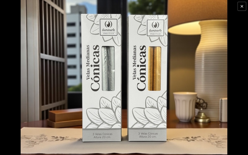 [14044] VELAS CONICAS X 3 U. MEDIANAS 20 CM. ORO/PLATA 134R