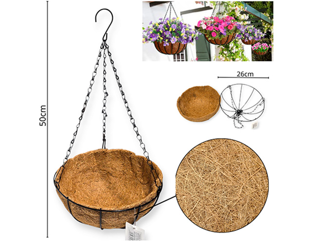 [14852] MACETA COLGANTE HIERRO Y COCO 25 X 16 CM (HW52298)