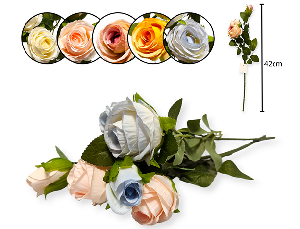 [14864] VARA FLOR ROSA MAS PIMPOLLO 5 COLORES 42 CM (FL00342)